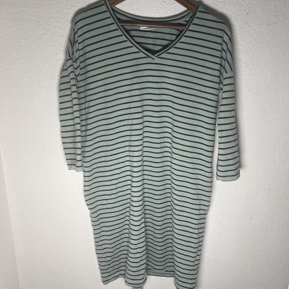 J Jill Striped Tunic Dress Womens 2X Green Pockets Pima Cotton Fall Dress 2X